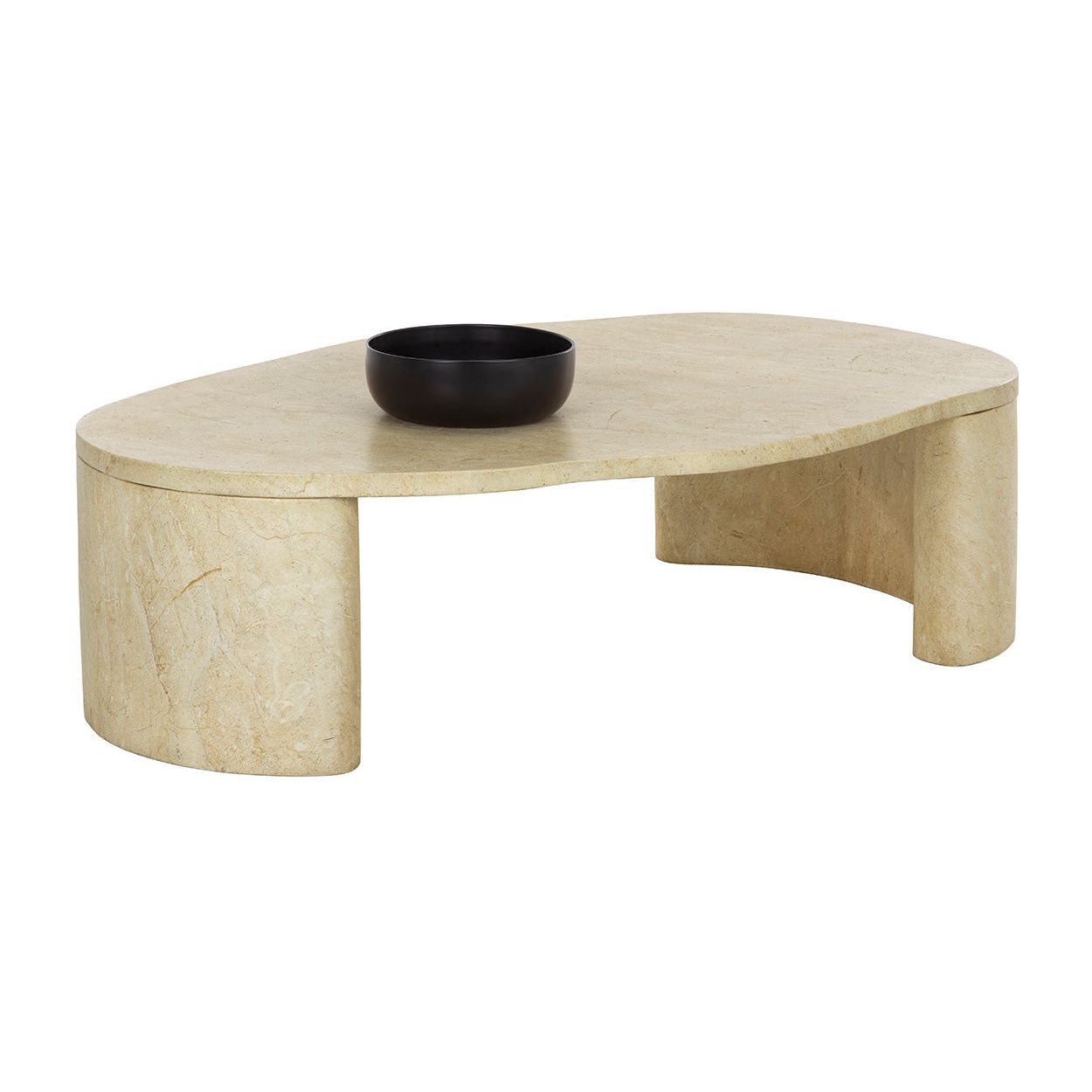 Table basse contemporaine à plateau effet travertin avec base en métal pour salon
