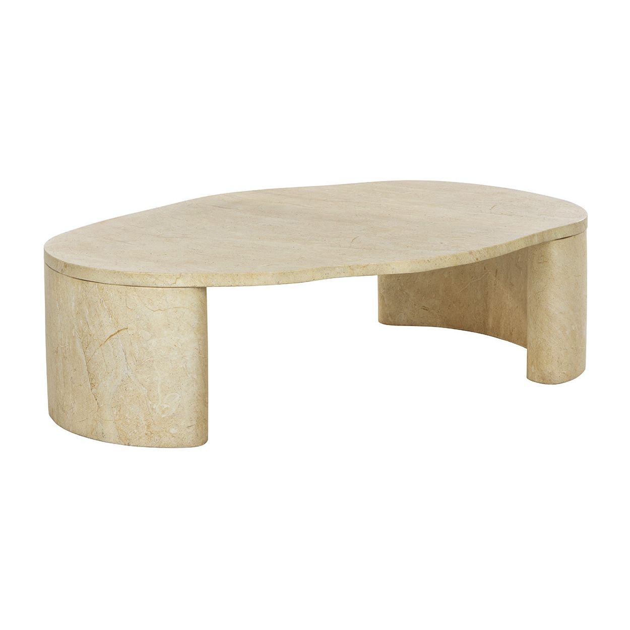 Contemporary Travertine-Look Top Coffee Table with Metal Base for Living Room
