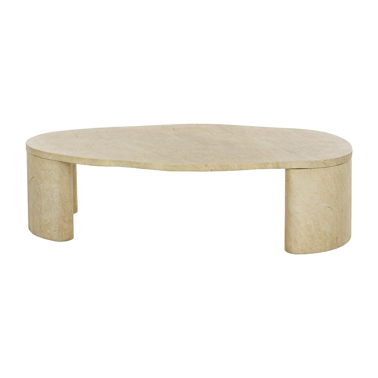 Contemporary Travertine-Look Top Coffee Table with Metal Base for Living Room
