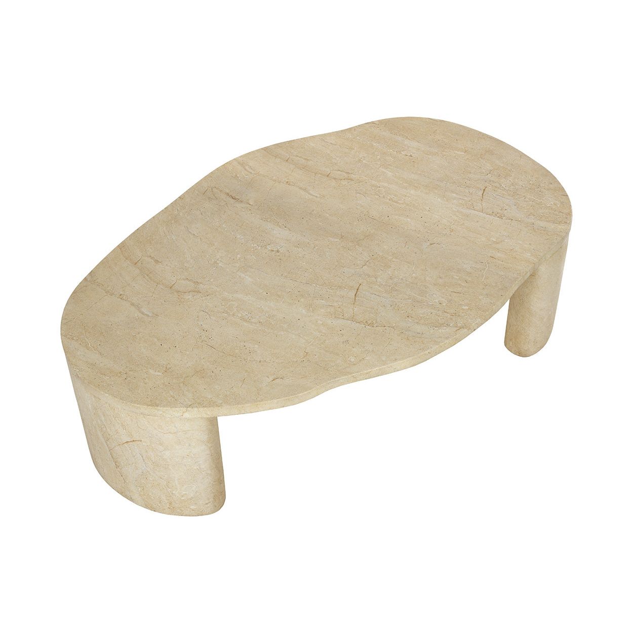 Table basse contemporaine à plateau effet travertin avec base en métal pour salon