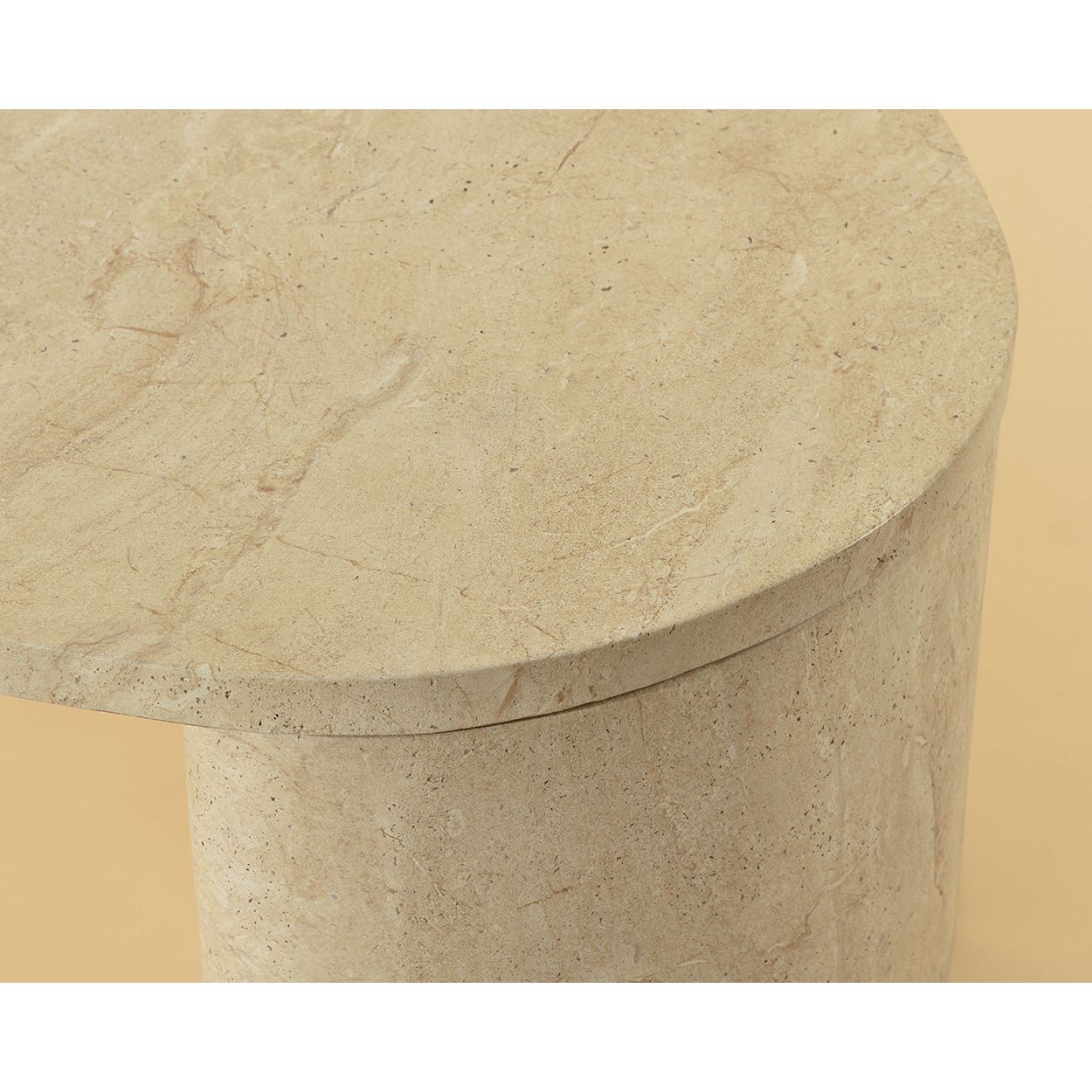 Contemporary Travertine-Look Top Coffee Table with Metal Base for Living Room