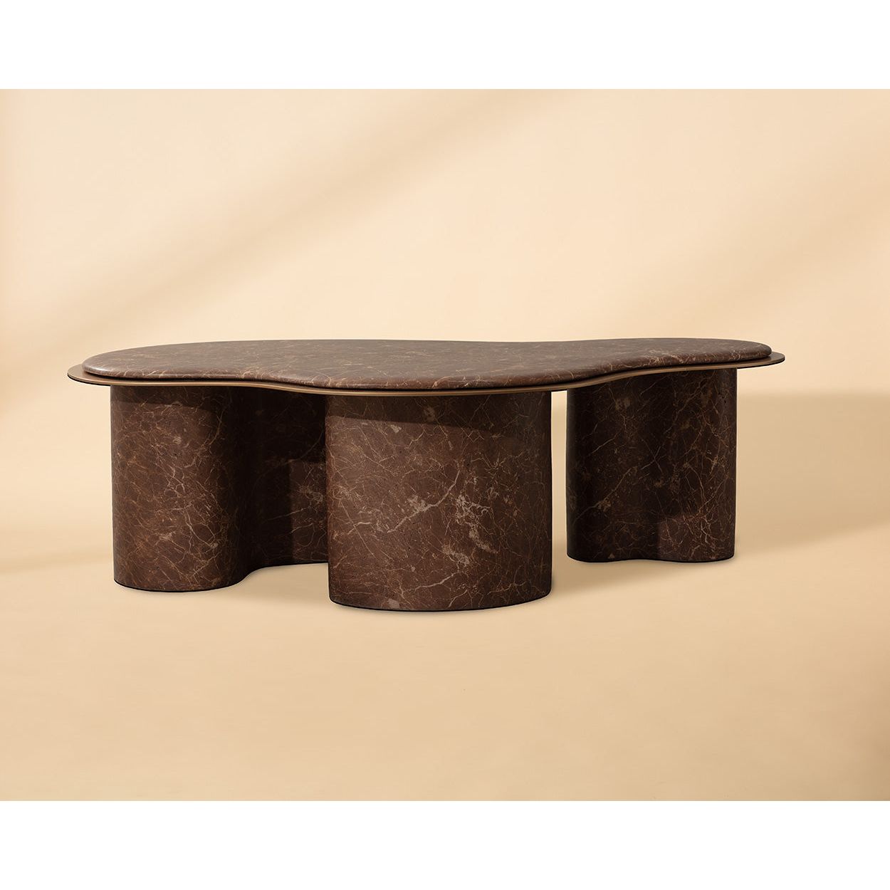 Contemporary Marble-Look Top Coffee Table with Metal Base for Living Room