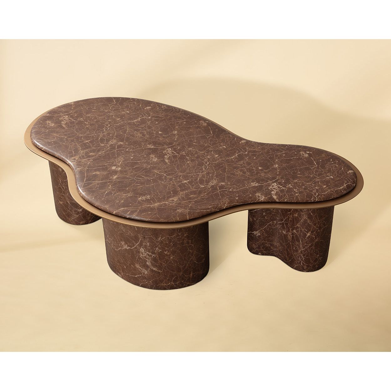 Contemporary Marble-Look Top Coffee Table with Metal Base for Living Room