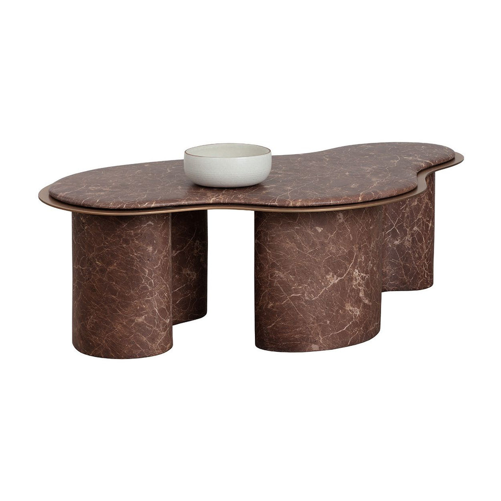 Table basse contemporaine à plateau effet marbre avec base en métal pour salon