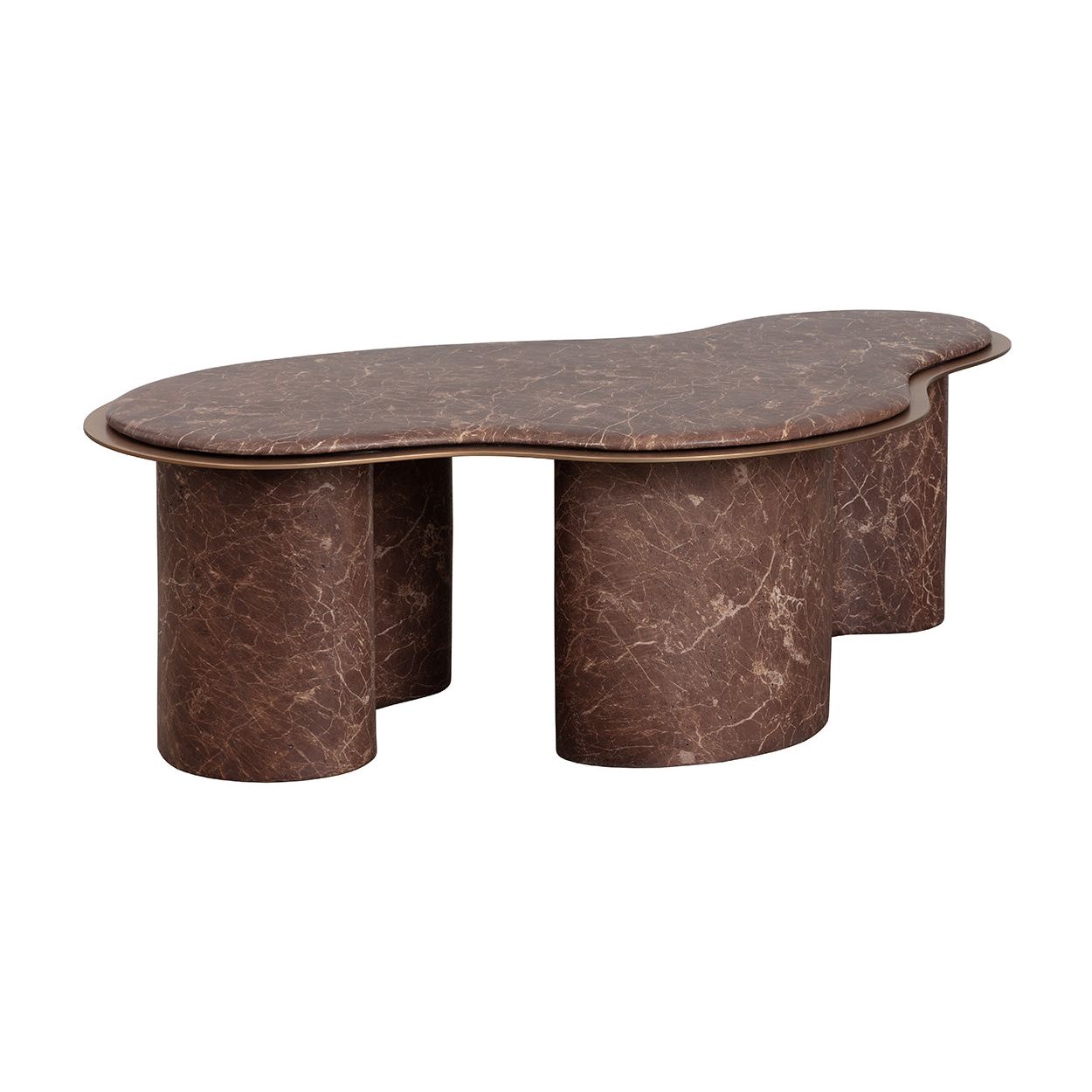 Contemporary Marble-Look Top Coffee Table with Metal Base for Living Room