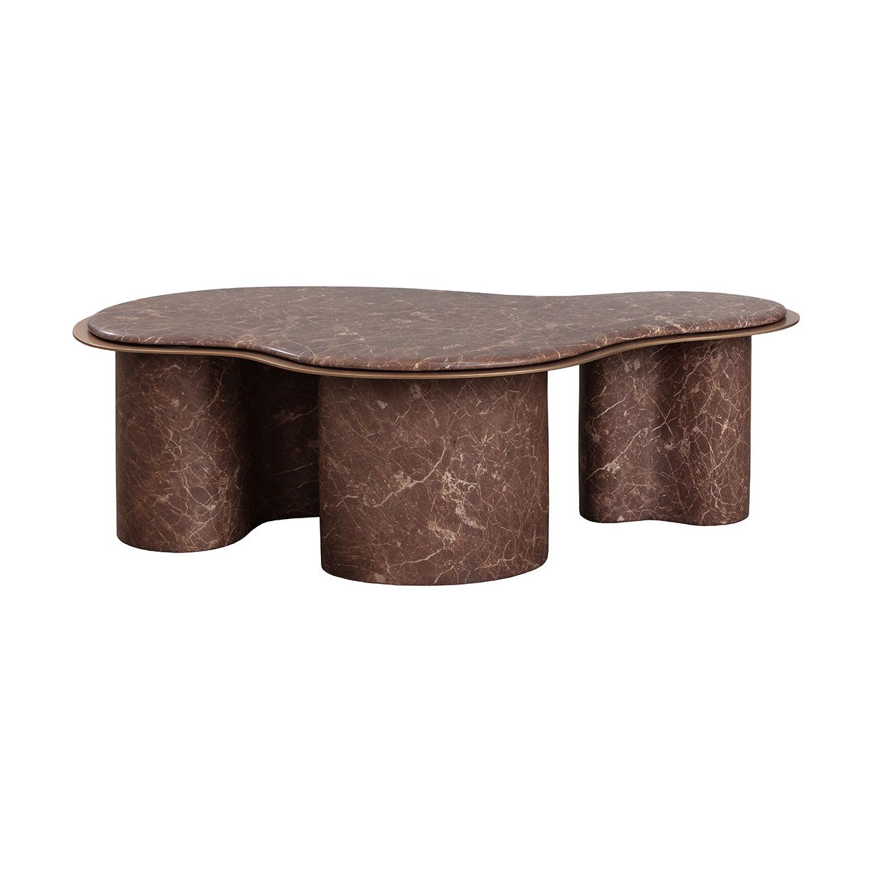 Contemporary Marble-Look Top Coffee Table with Metal Base for Living Room