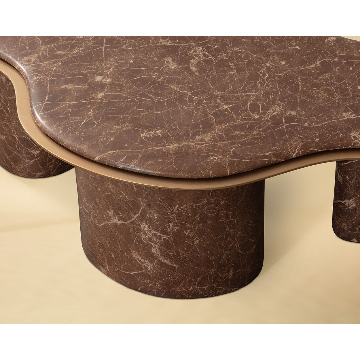 Contemporary Marble-Look Top Coffee Table with Metal Base for Living Room