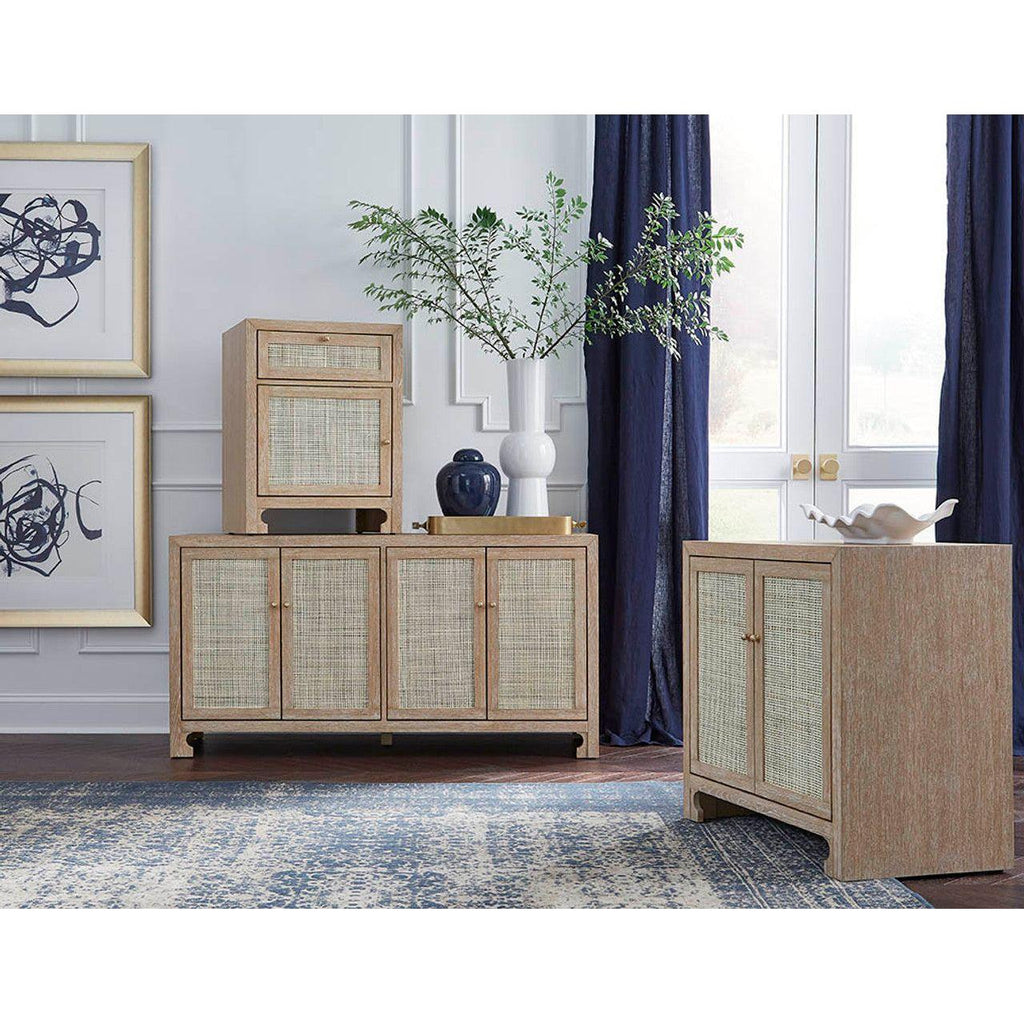 Meuble TV en bois côtier et rotin avec finition laquée pour salon