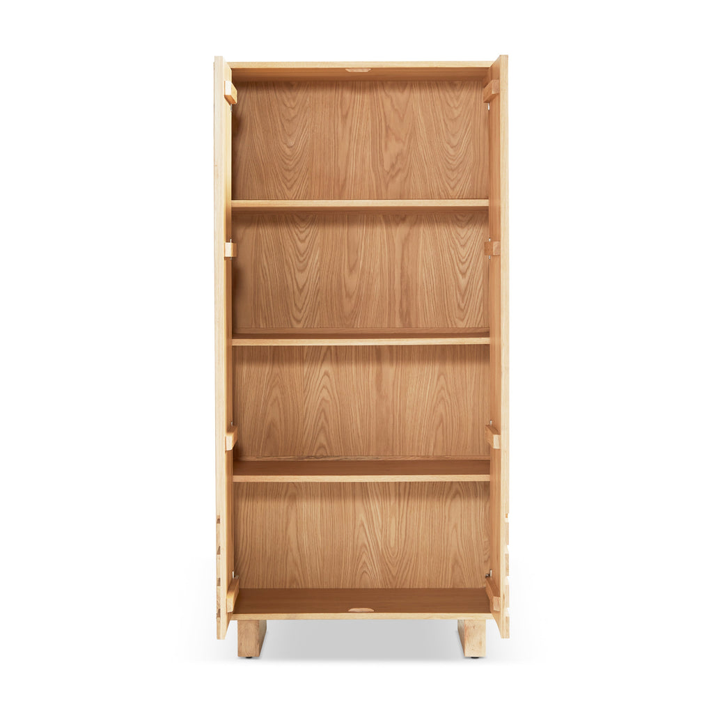 Grand meuble en bois naturel avec étagère de présentation ouverte pour salon et bureau à domicile