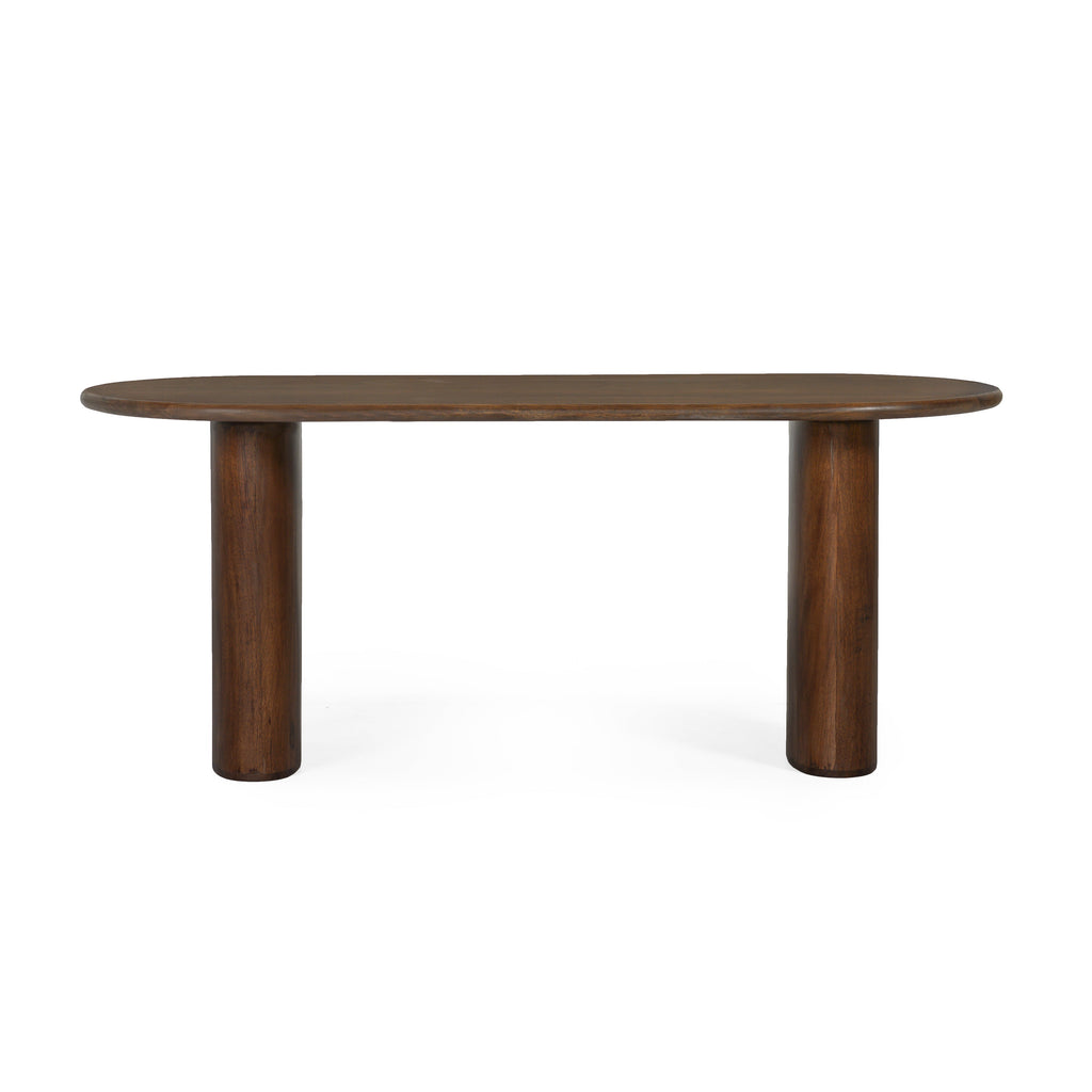 Table à manger ovale en bois moderne avec pied central solide pour salle à manger