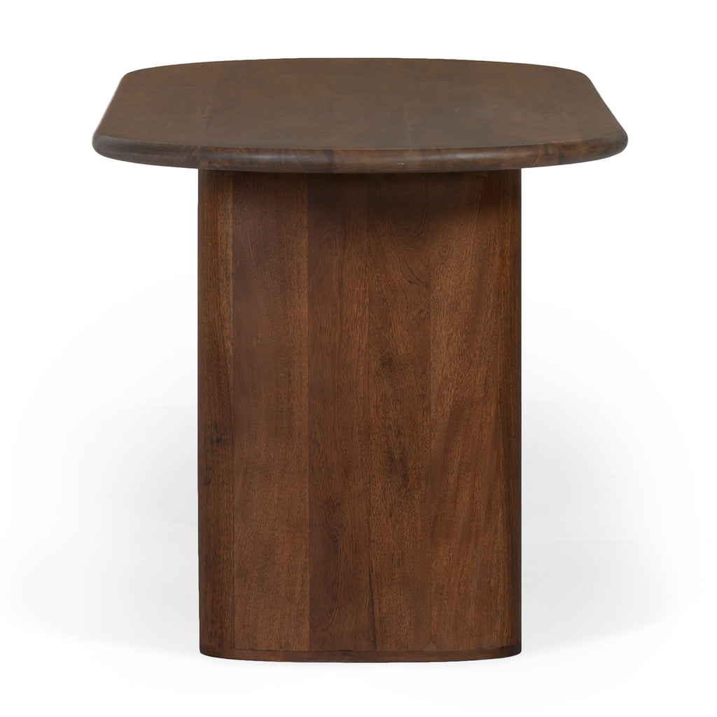 Table à manger ovale en bois moderne avec pied central solide pour salle à manger