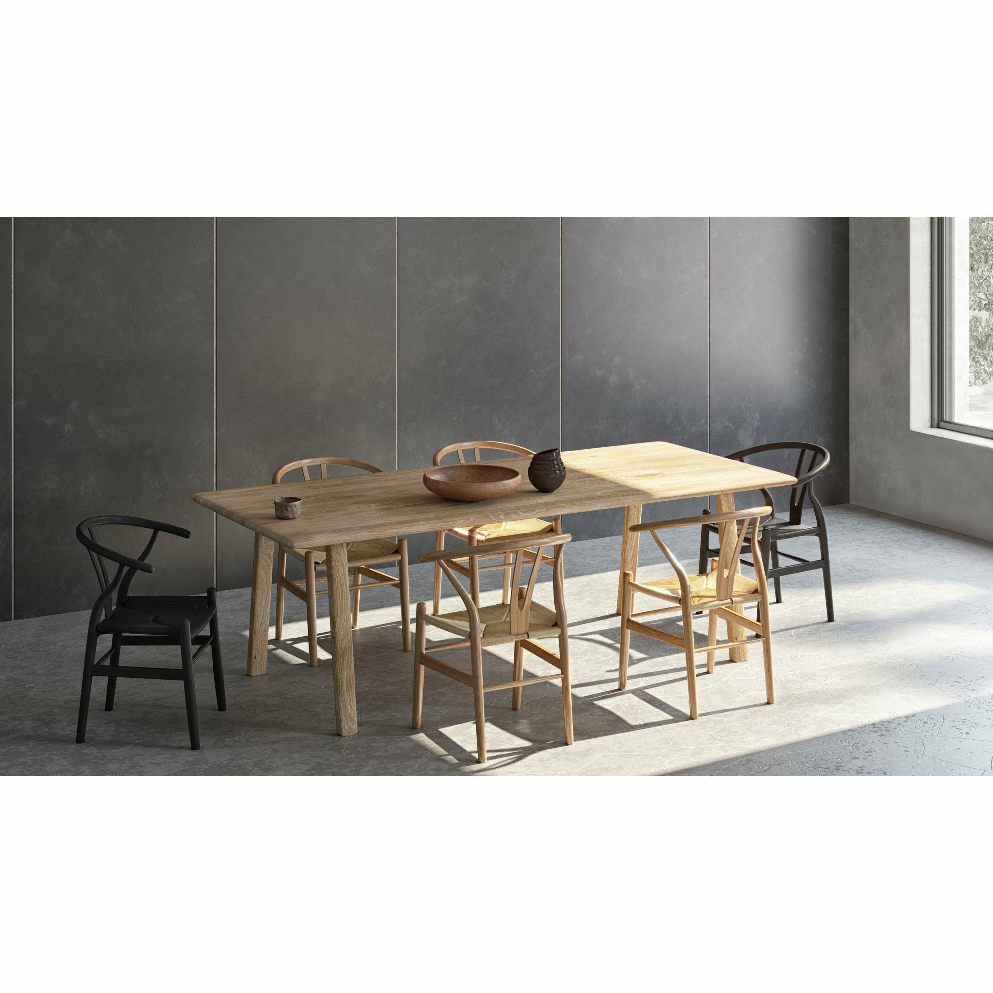 Table de salle à manger moderne en bois et métal avec pieds en épingle à cheveux pour salle à manger