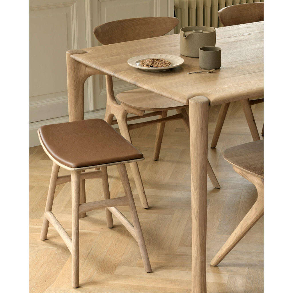 Tabouret de salle à manger en chêne et cuir scandinave avec assise coussinée