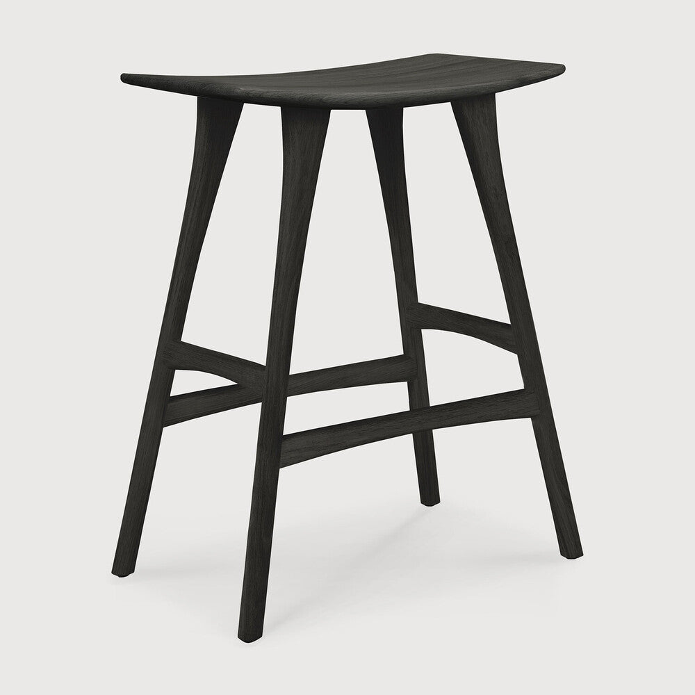 Scandinavian Oak Wood Armless Stool with Varnished Finish for Dining Room