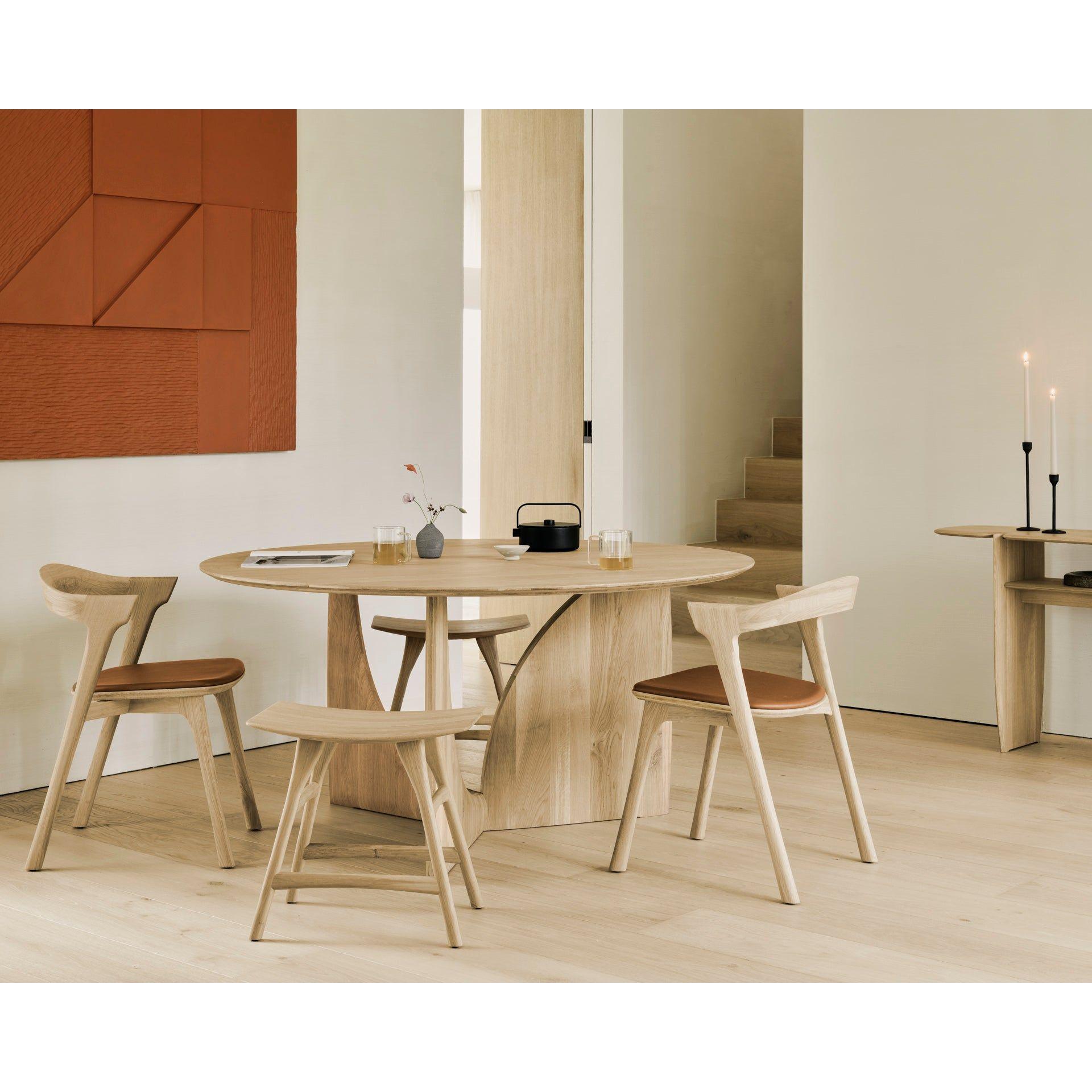 Modern Wood & Metal Round Dining Table with Geometric Base for Dining Room