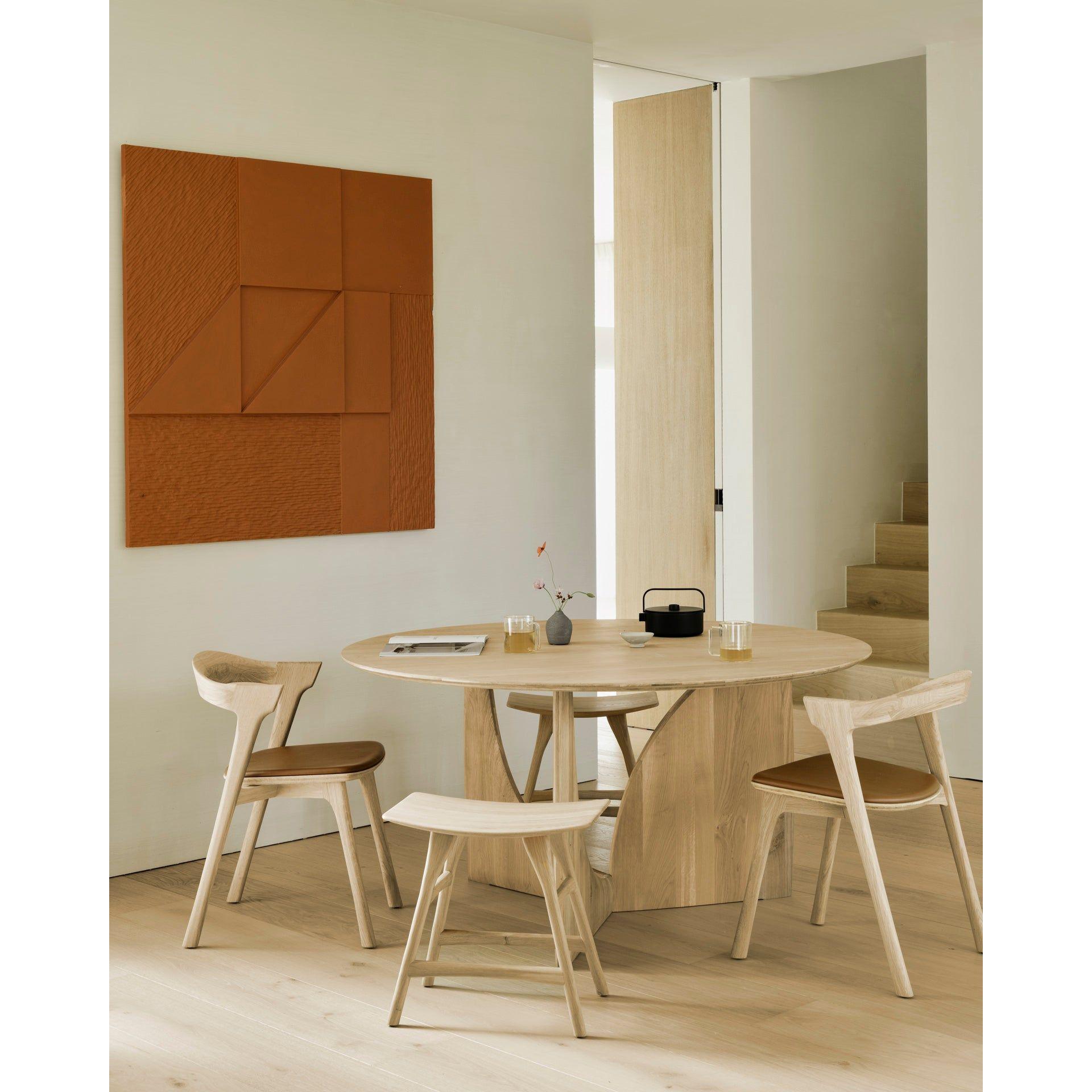 Modern Wood & Metal Round Dining Table with Geometric Base for Dining Room