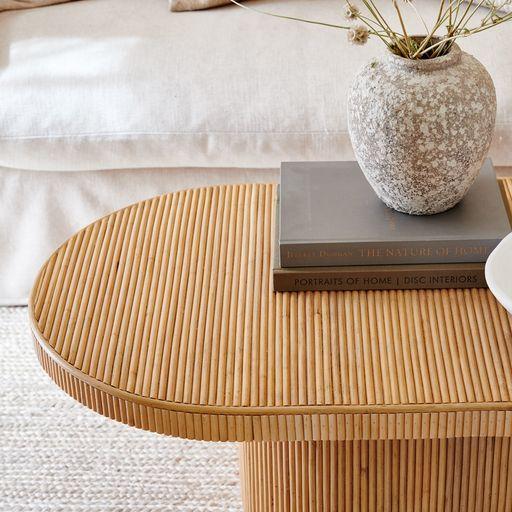 Boho Rattan & Wood Coffee Table with Woven Top for Living Room