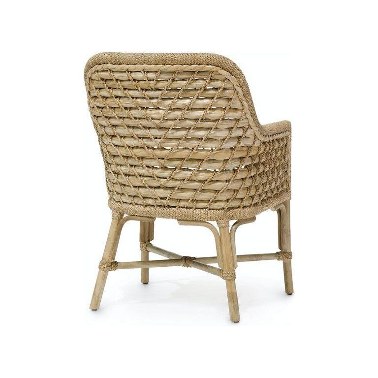 Coastal Rattan & Upholstered Arm Chair with Cushion for Dining Room