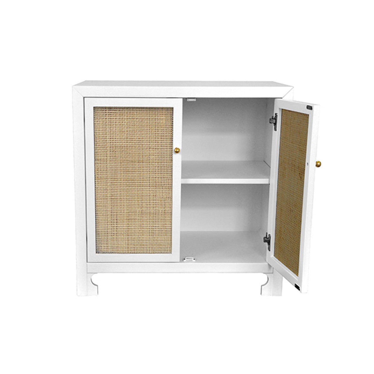 Modern Rattan & Metal Cabinet with Open Shelf for Living & Dining Room