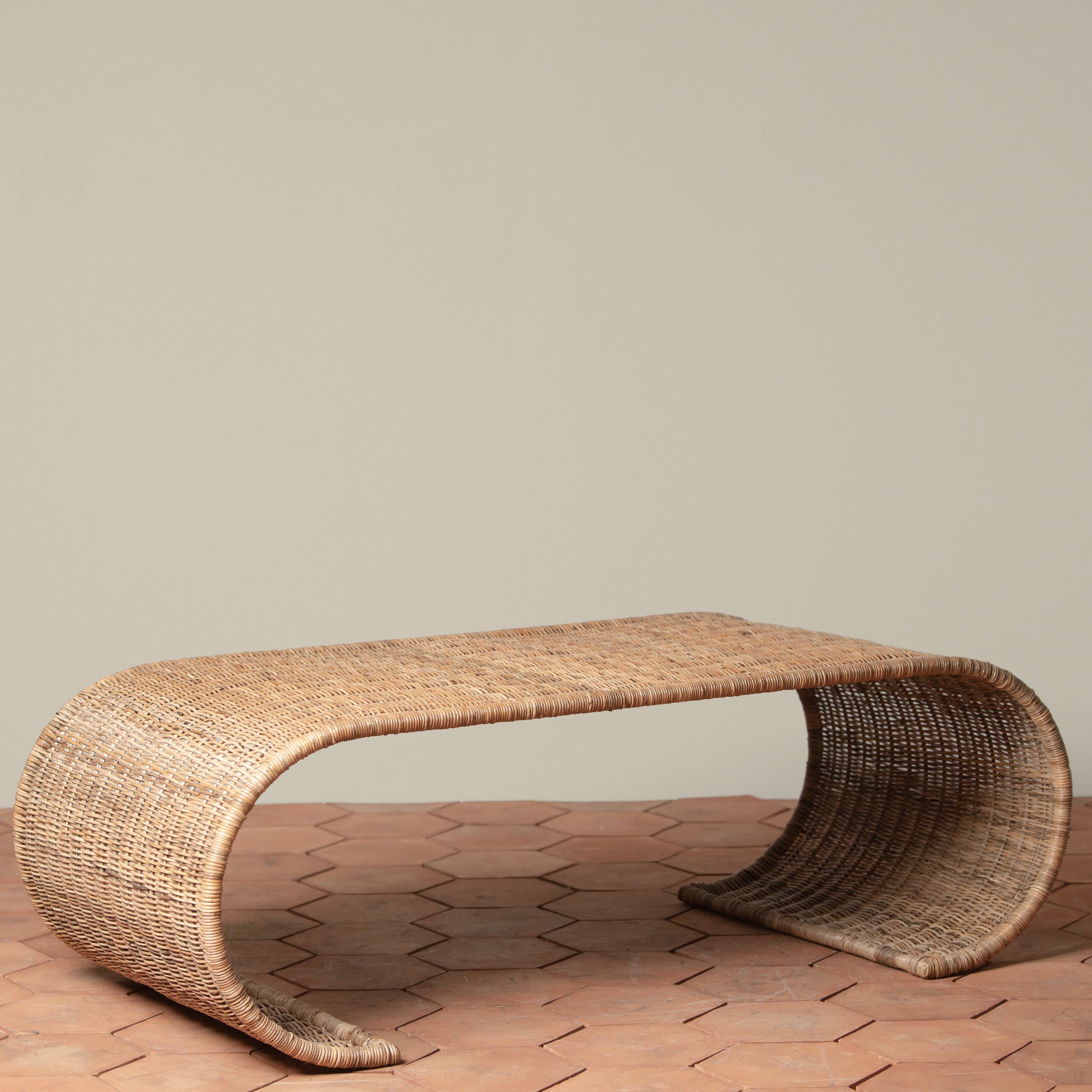 Coastal Wicker & Wood Coffee Table with Open Shelf for Living Room