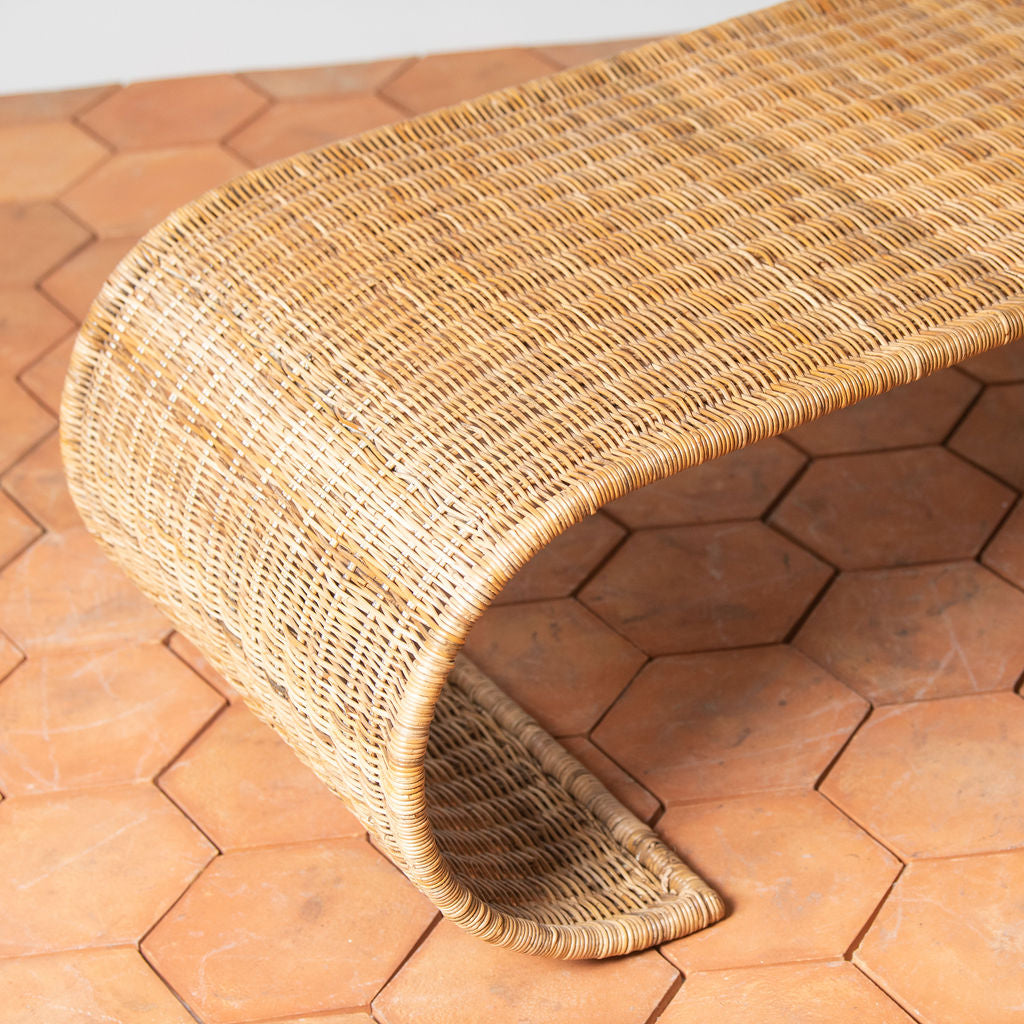 Coastal Wicker & Wood Coffee Table with Open Shelf for Living Room