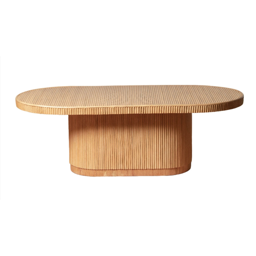 Boho Rattan & Wood Coffee Table with Woven Top for Living Room