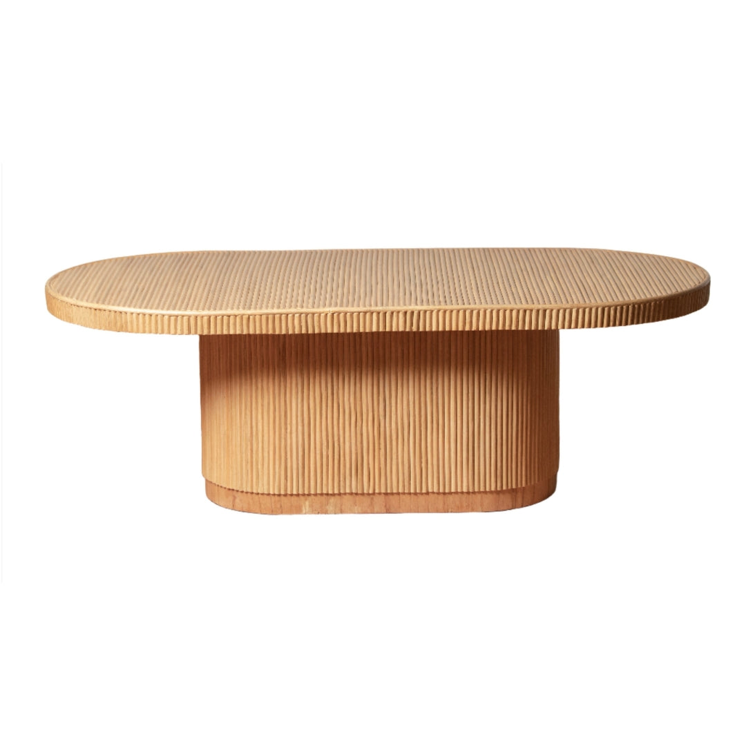 Boho Rattan & Wood Coffee Table with Woven Top for Living Room