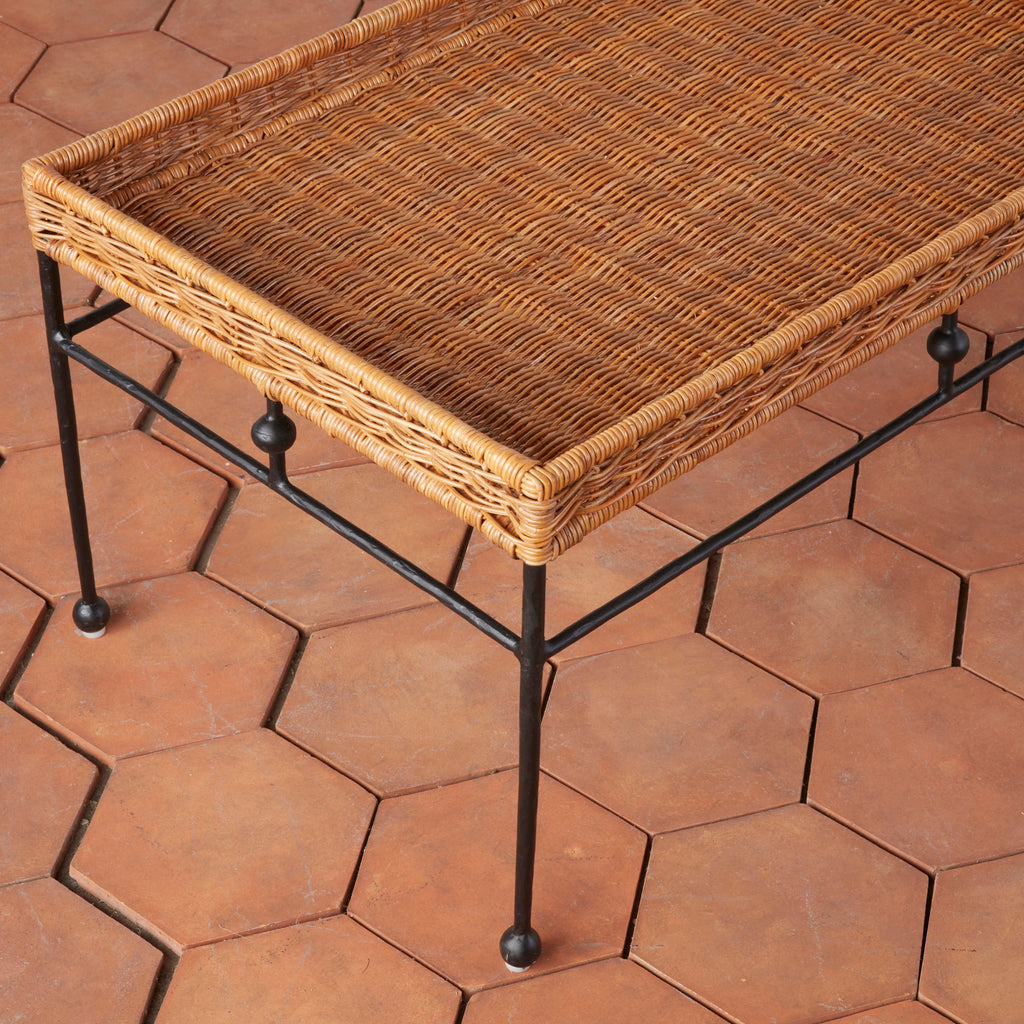 Coastal Wicker & Metal Coffee Table for Indoor & Outdoor Living Room