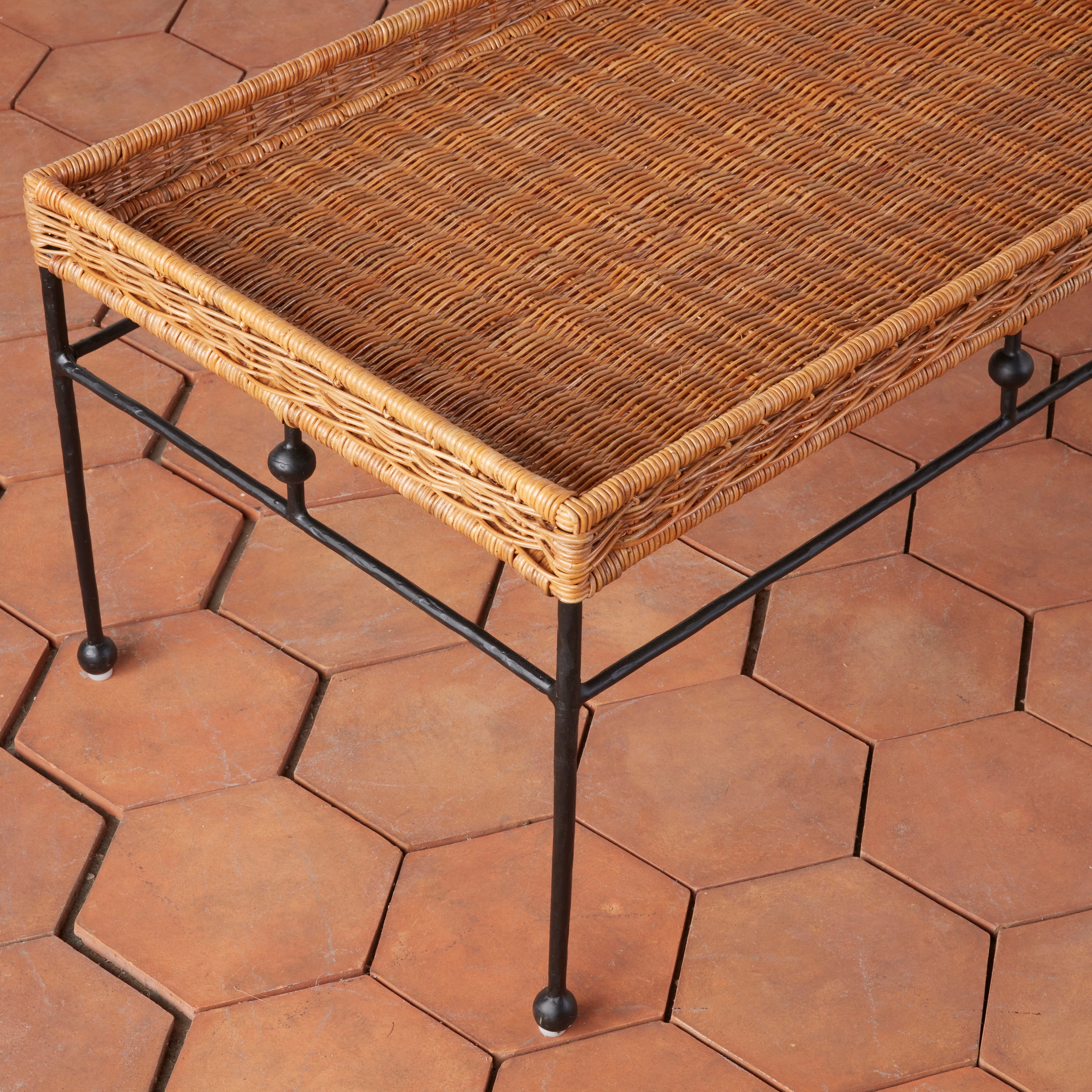 Coastal Wicker & Metal Coffee Table for Indoor & Outdoor Living Room