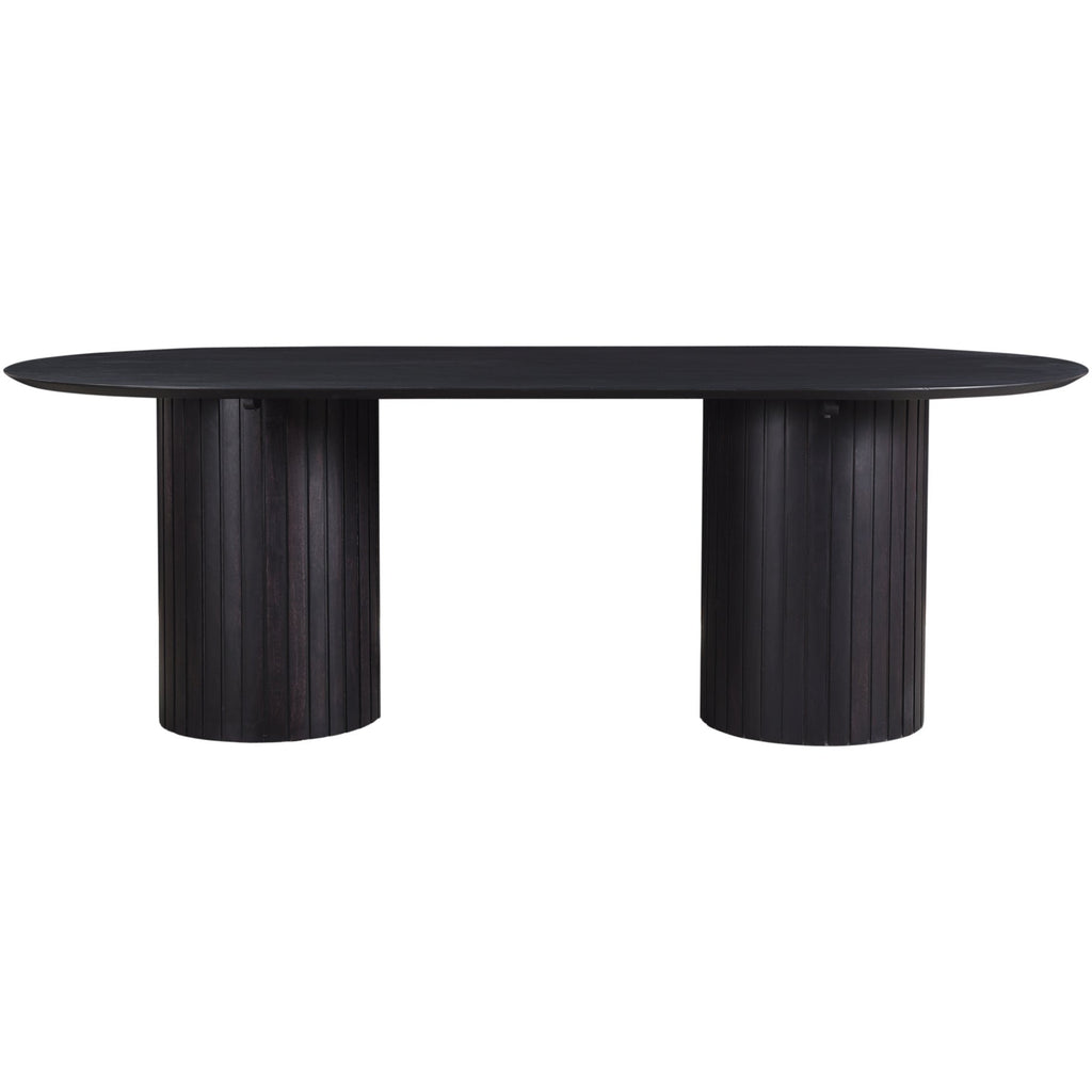 Table de salle à manger contemporaine en bois et métal avec piètement géométrique