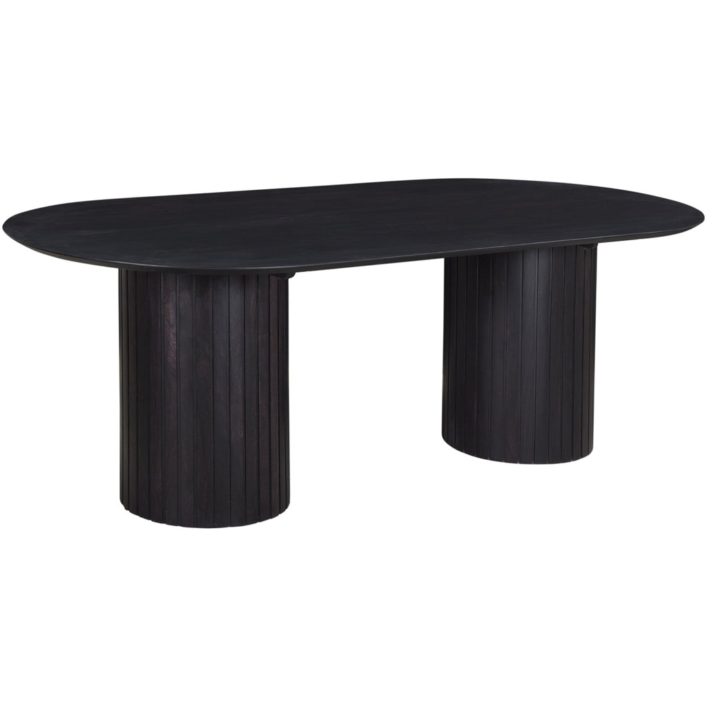 Table de salle à manger contemporaine en bois et métal avec piètement géométrique