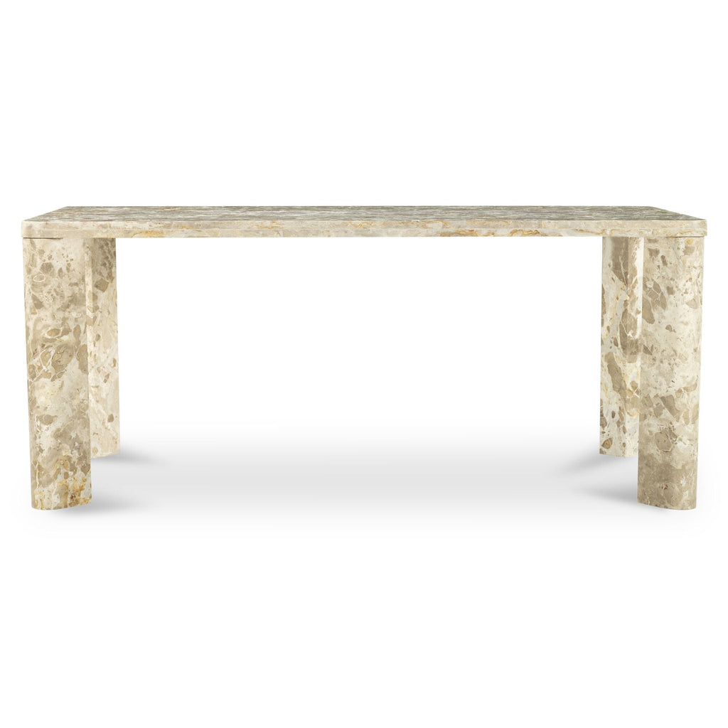 Table de salle à manger contemporaine en bois et métal avec piètement segmenté