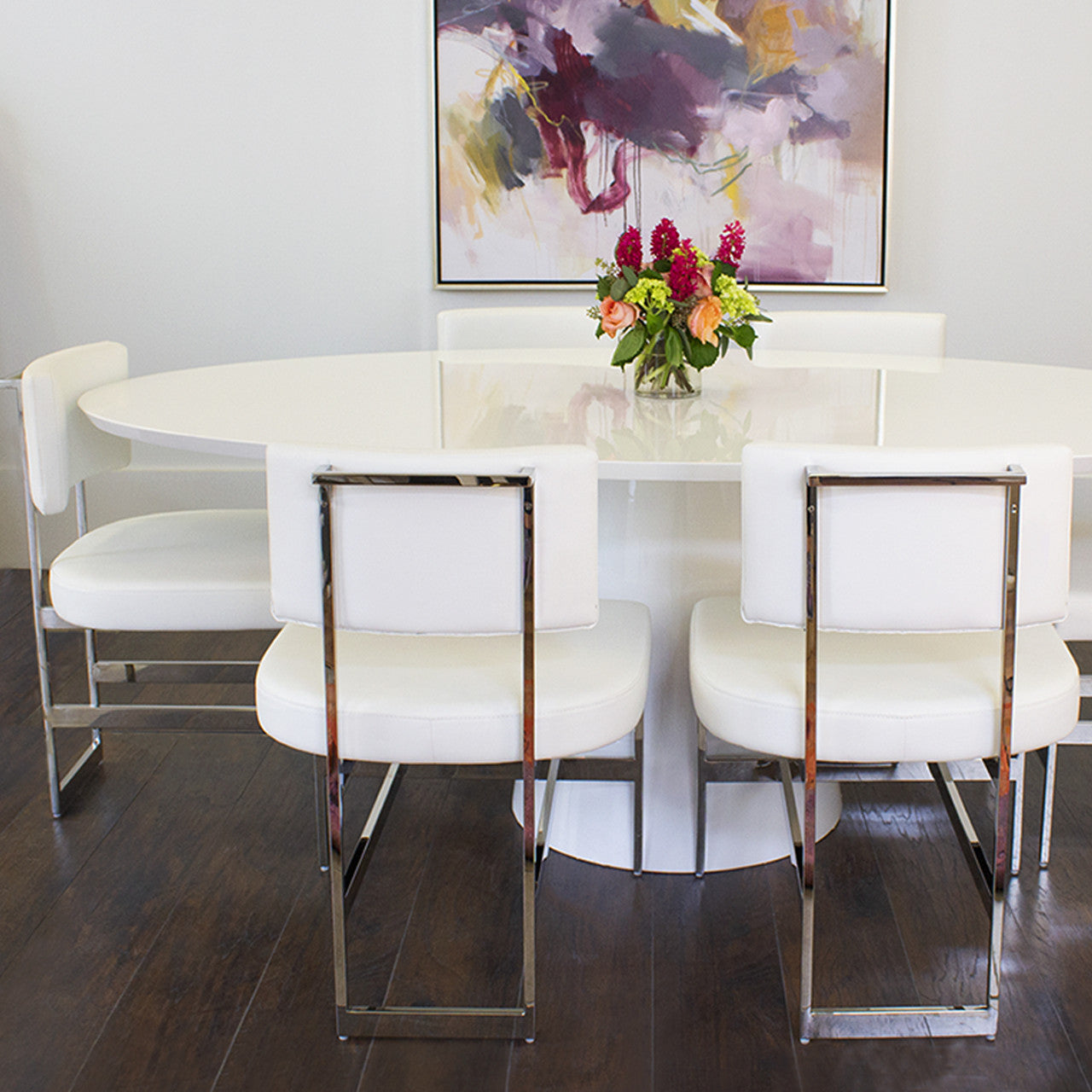 Modern Wood & Metal Oval Dining Table with Open Frame Base for Dining Room