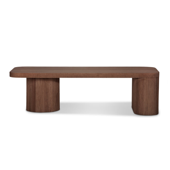 Minimalist Solid Wood Coffee Table with Monolithic Base for Living Room