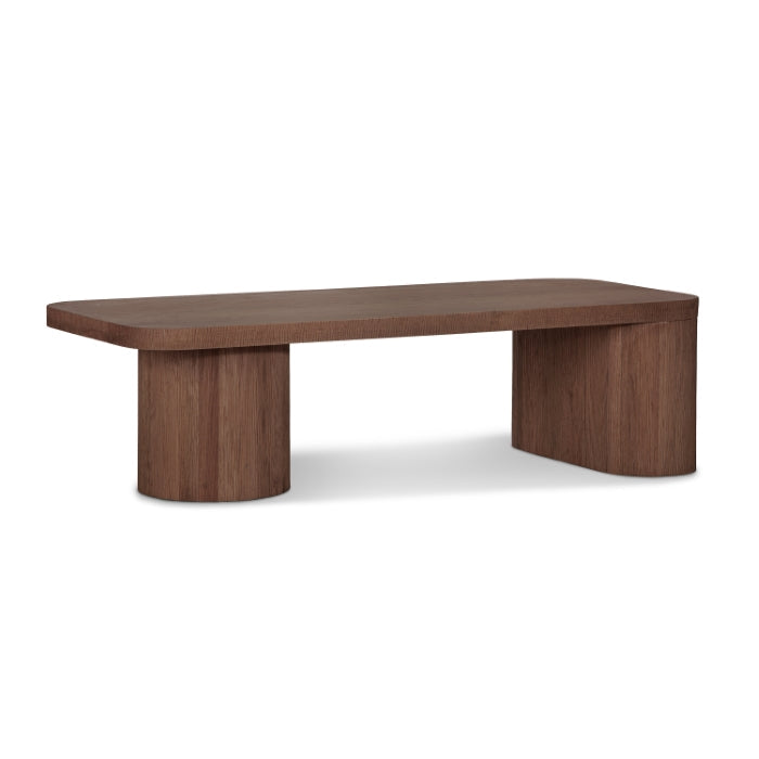 Minimalist Solid Wood Coffee Table with Monolithic Base for Living Room