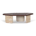 Table basse moderne avec plateau rond, effet béton et métal, pour salon