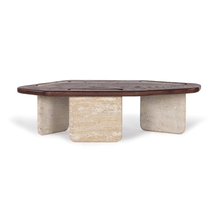 Table basse moderne avec plateau rond, effet béton et métal, pour salon