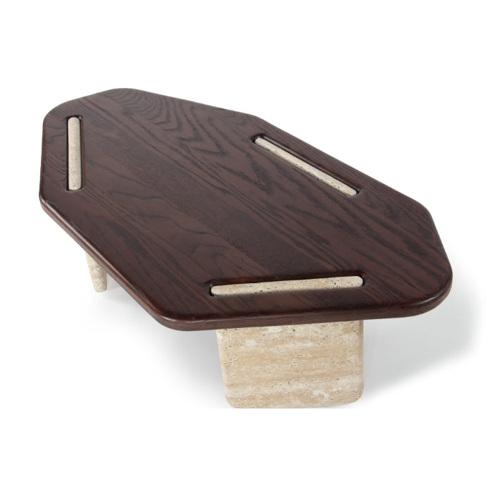 Table basse moderne avec plateau rond, effet béton et métal, pour salon