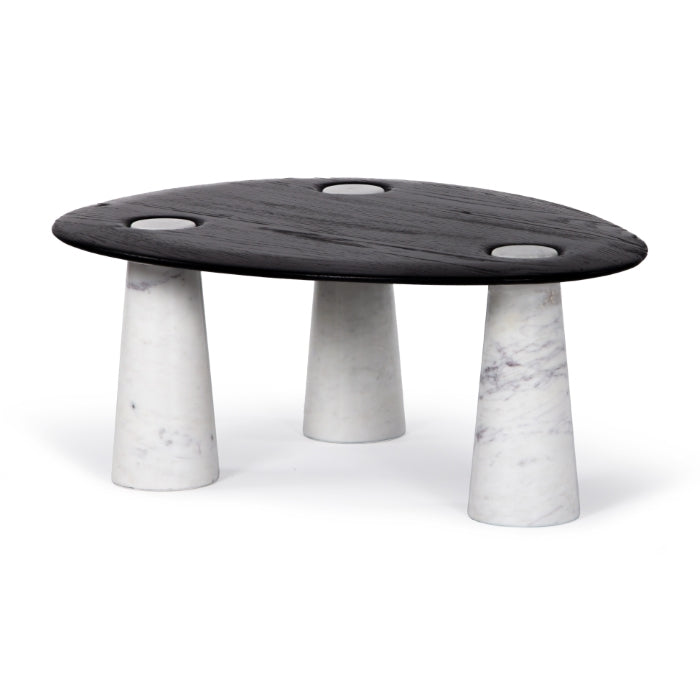 Modern Wood & Metal Small Coffee Table with Round Top for Living Room