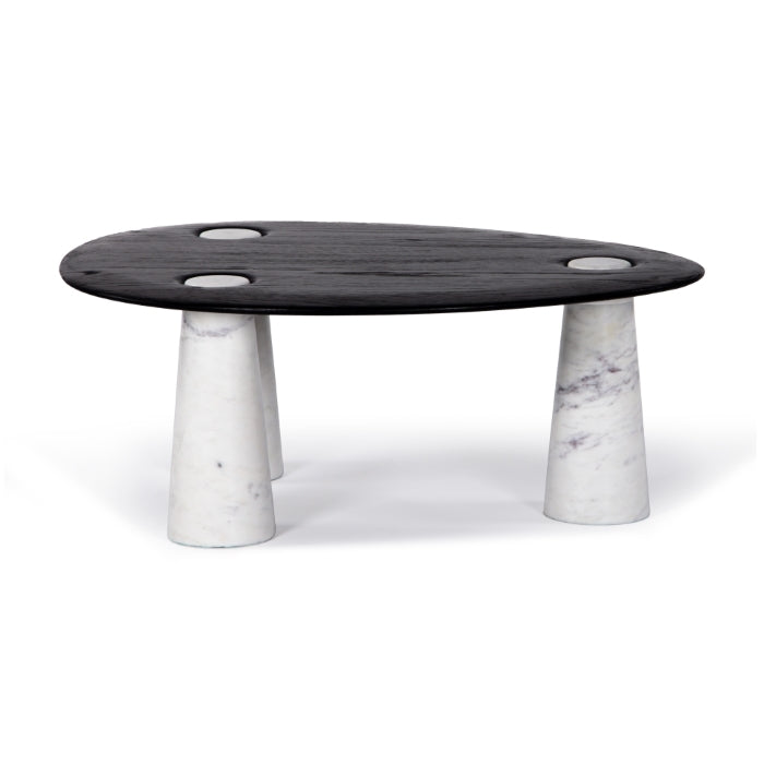 Modern Wood & Metal Small Coffee Table with Round Top for Living Room