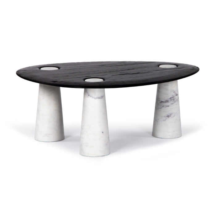 Table basse moderne en bois et métal avec plateau rond pour salon