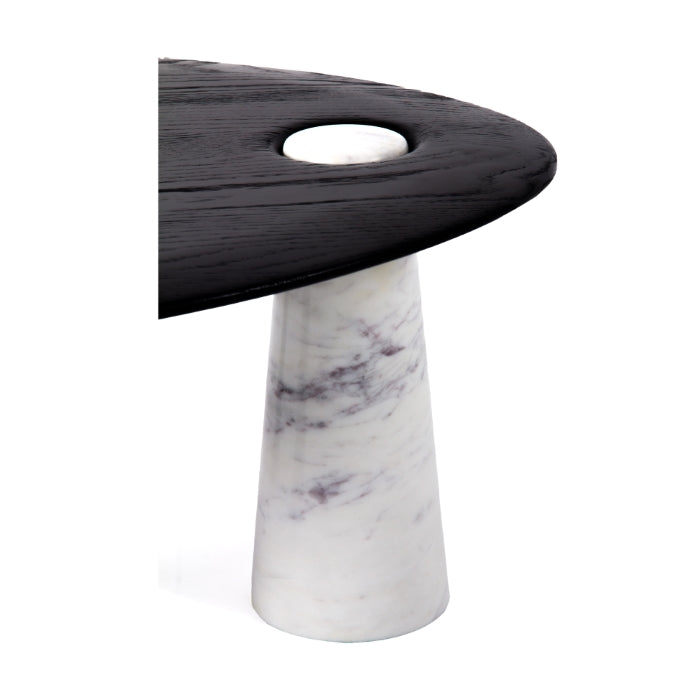 Modern Wood & Metal Small Coffee Table with Round Top for Living Room