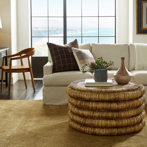Modern Wood & Metal Coffee Table with Geometric Base for Living Room