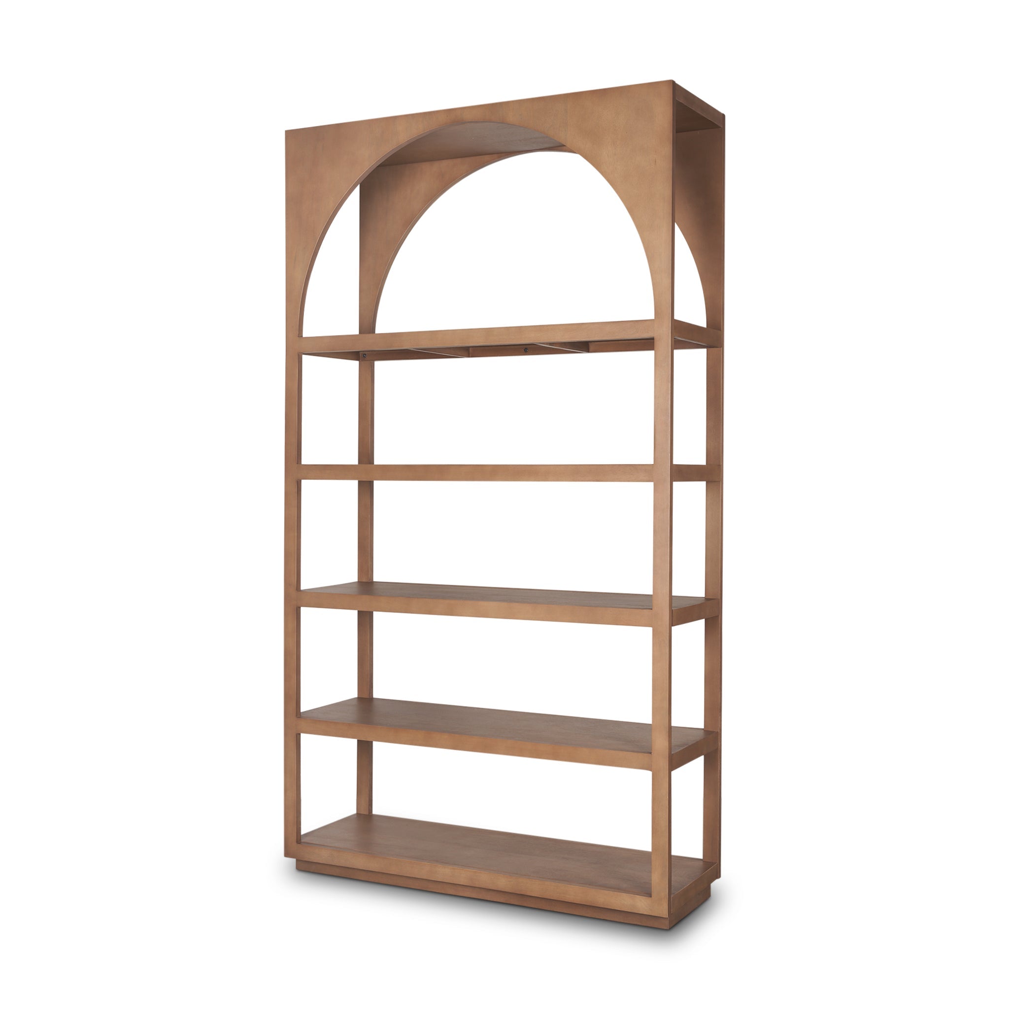Farmhouse Wood Arched Shelving Unit with Open Display for Living Room