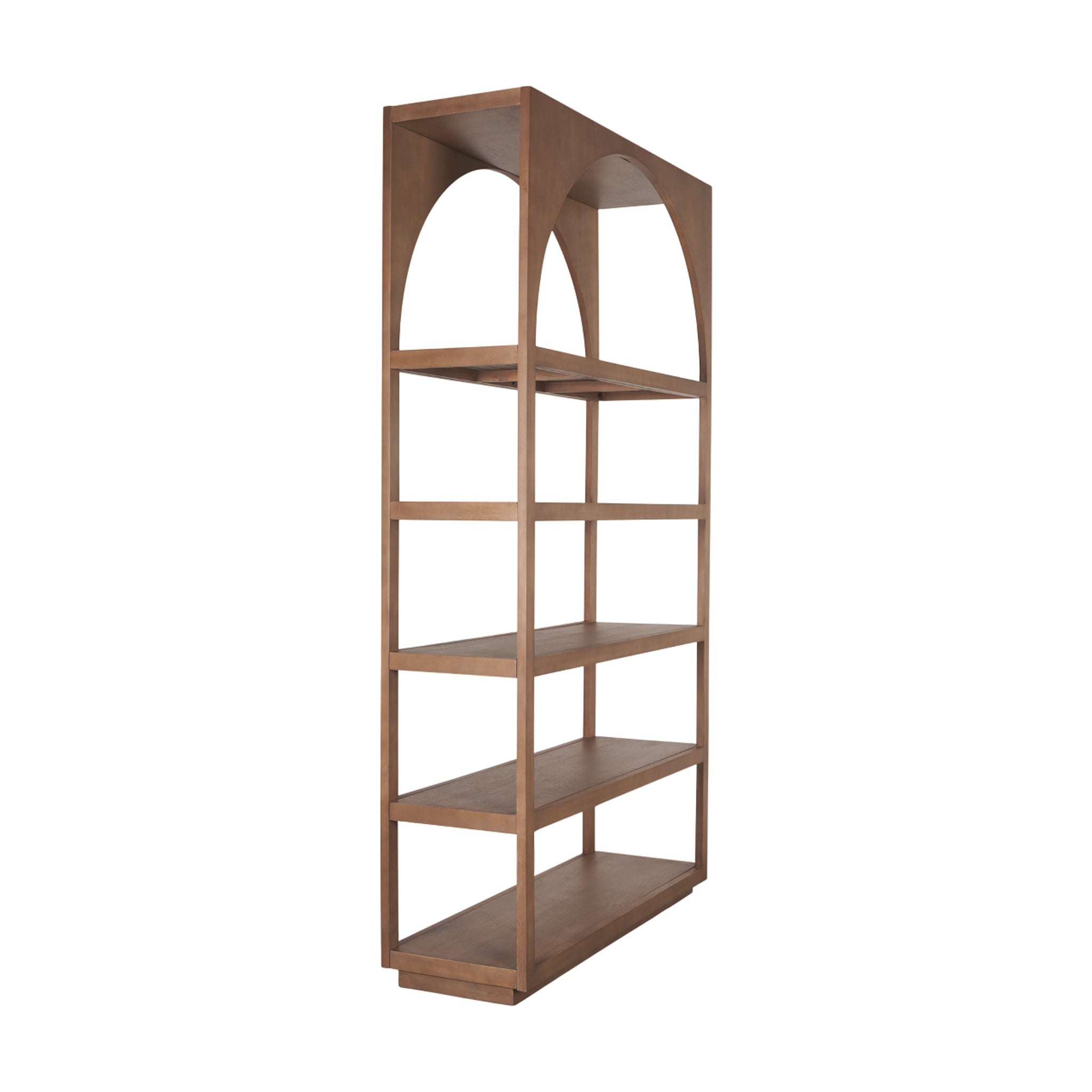 Farmhouse Wood Arched Shelving Unit with Open Display for Living Room