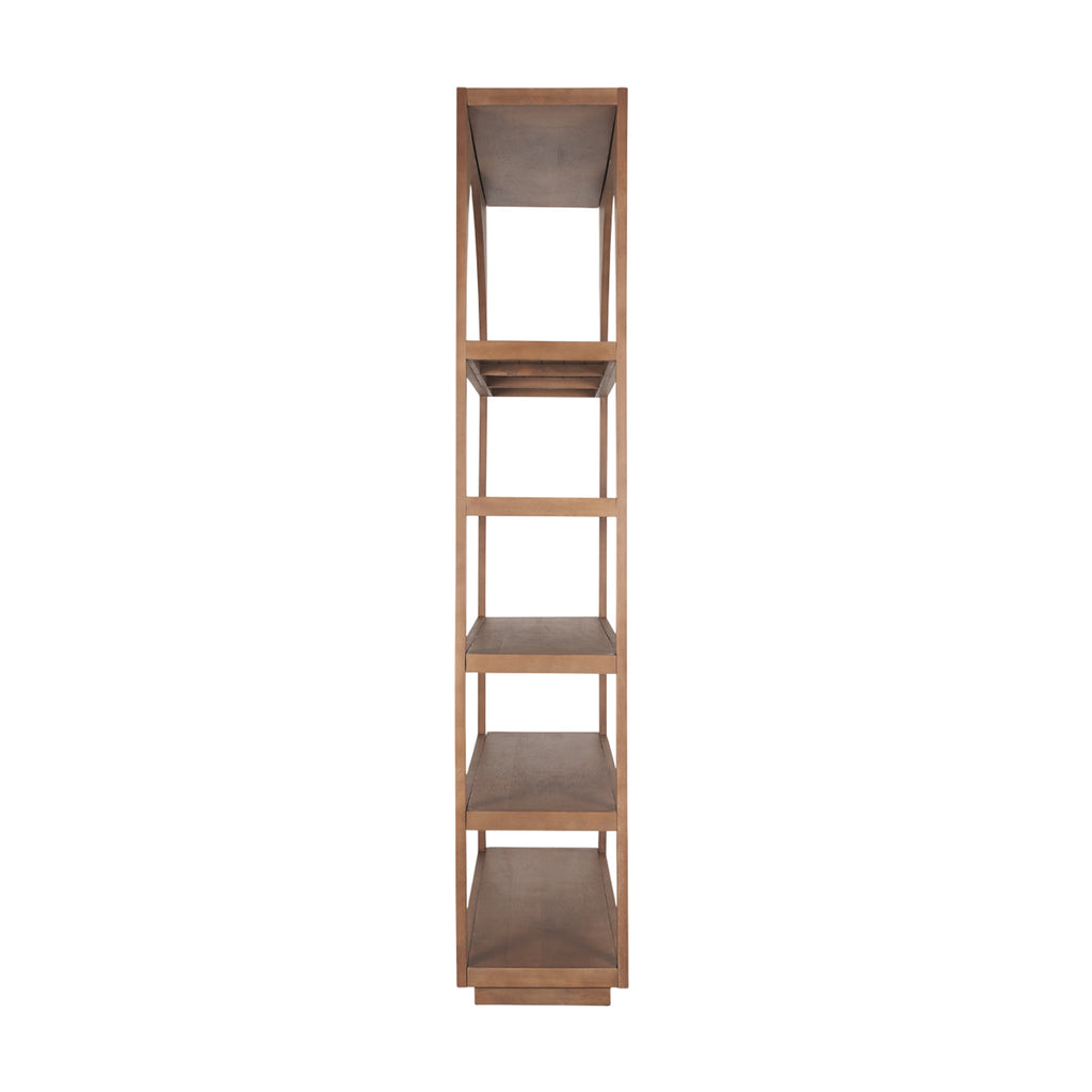 Étagère murale en bois de style ferme avec arc et étagères ouvertes pour le salon