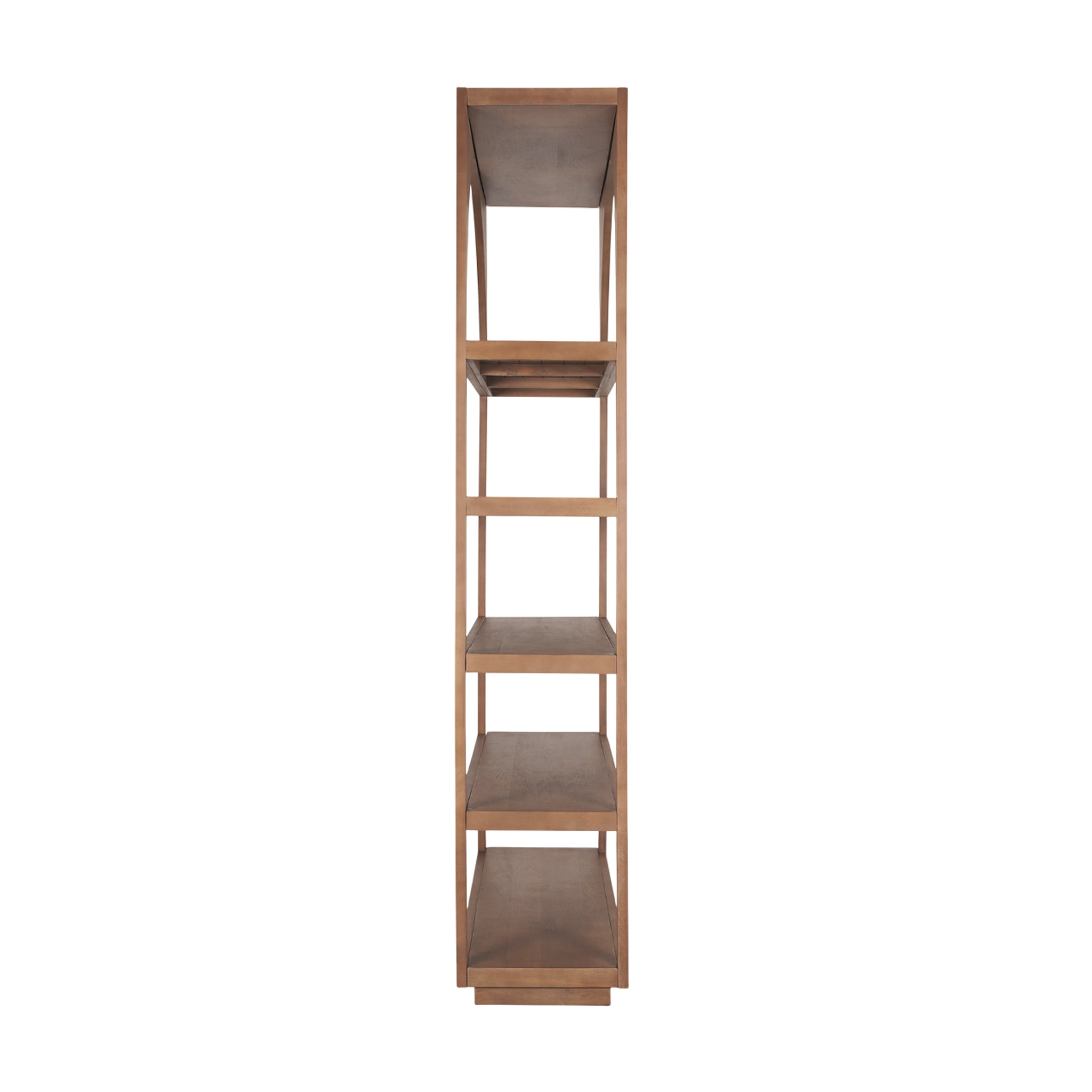 Étagère murale en bois de style ferme avec arc et étagères ouvertes pour le salon