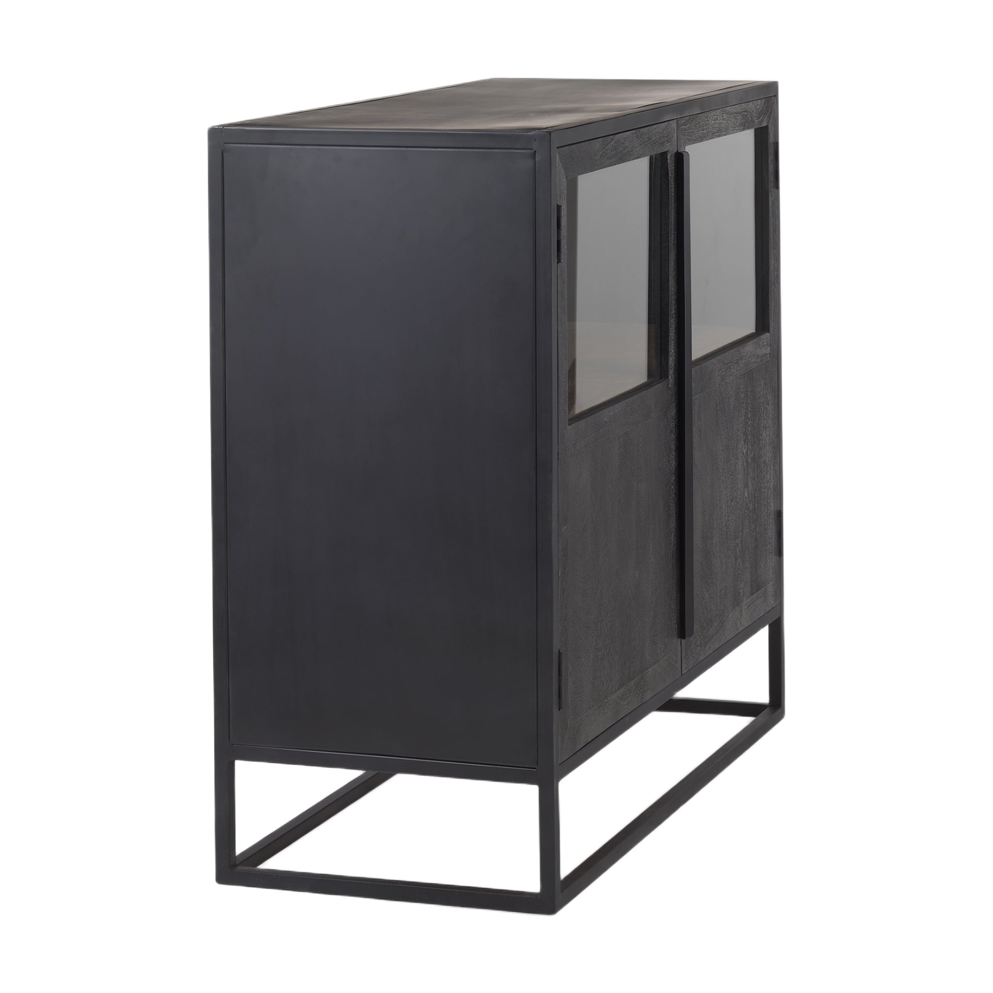 Farmhouse Wood & Glass Accent Cabinet with Open Shelf for Living Room