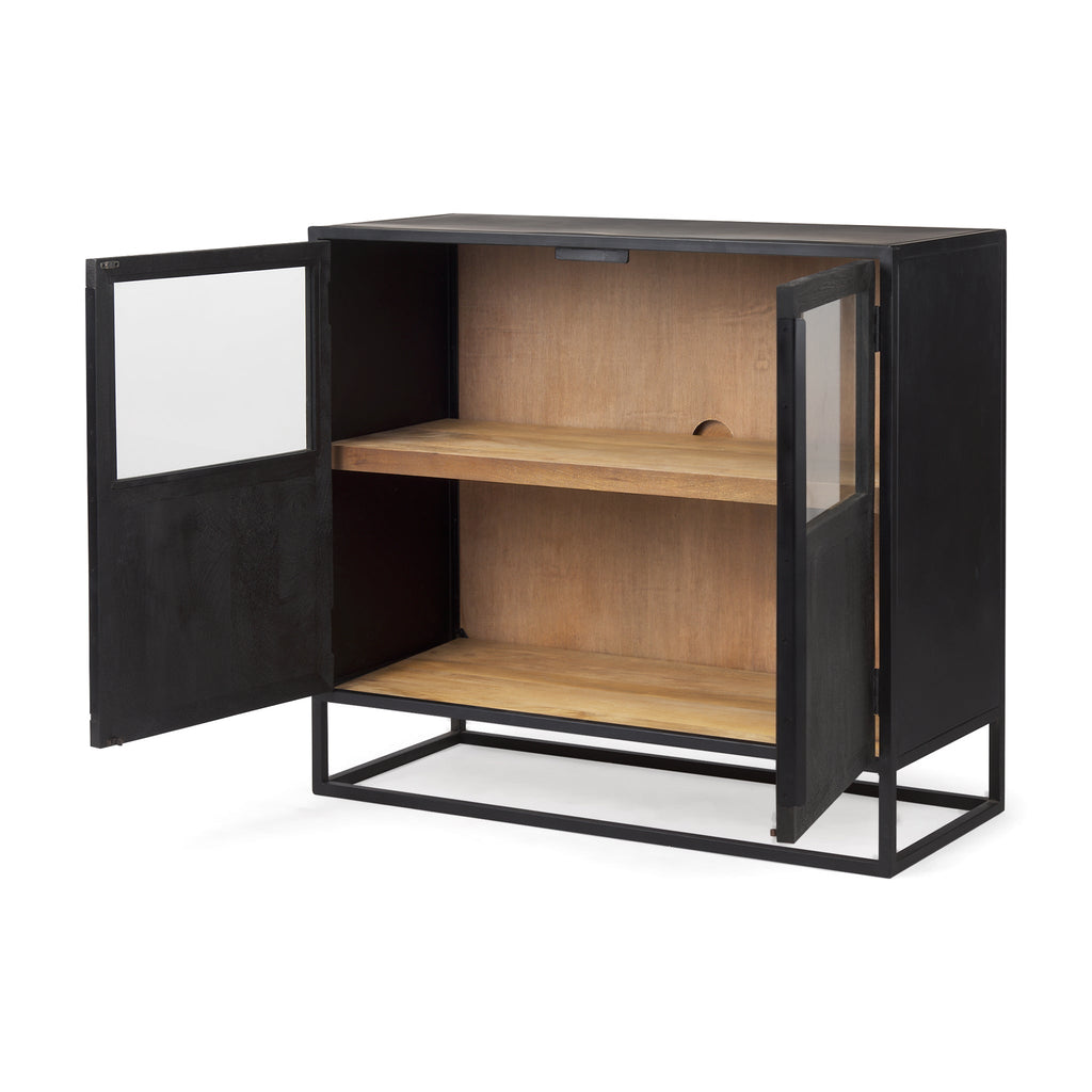 Meuble d'appoint en bois et verre de style rustique avec étagère ouverte pour salon