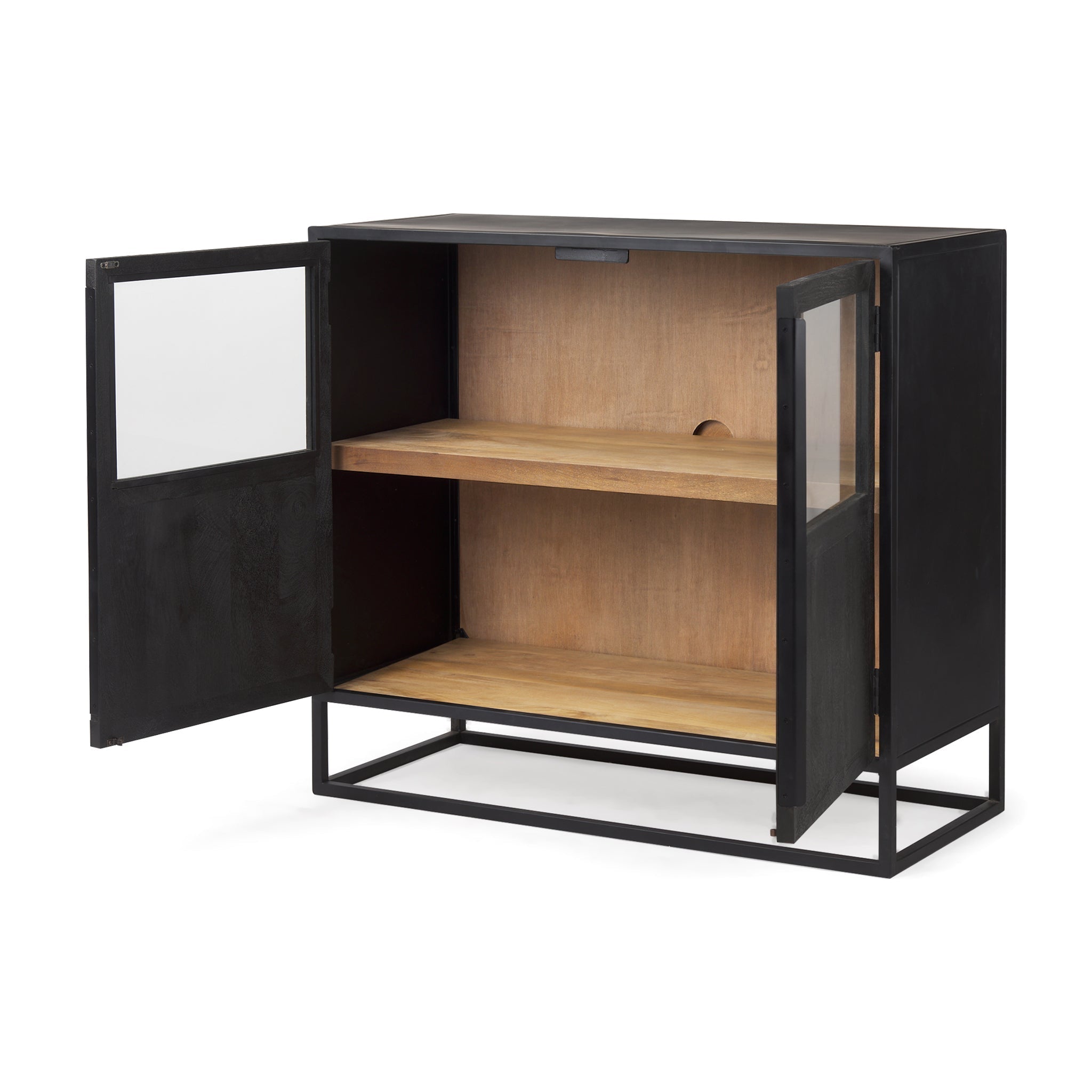Meuble d'appoint en bois et verre de style rustique avec étagère ouverte pour salon